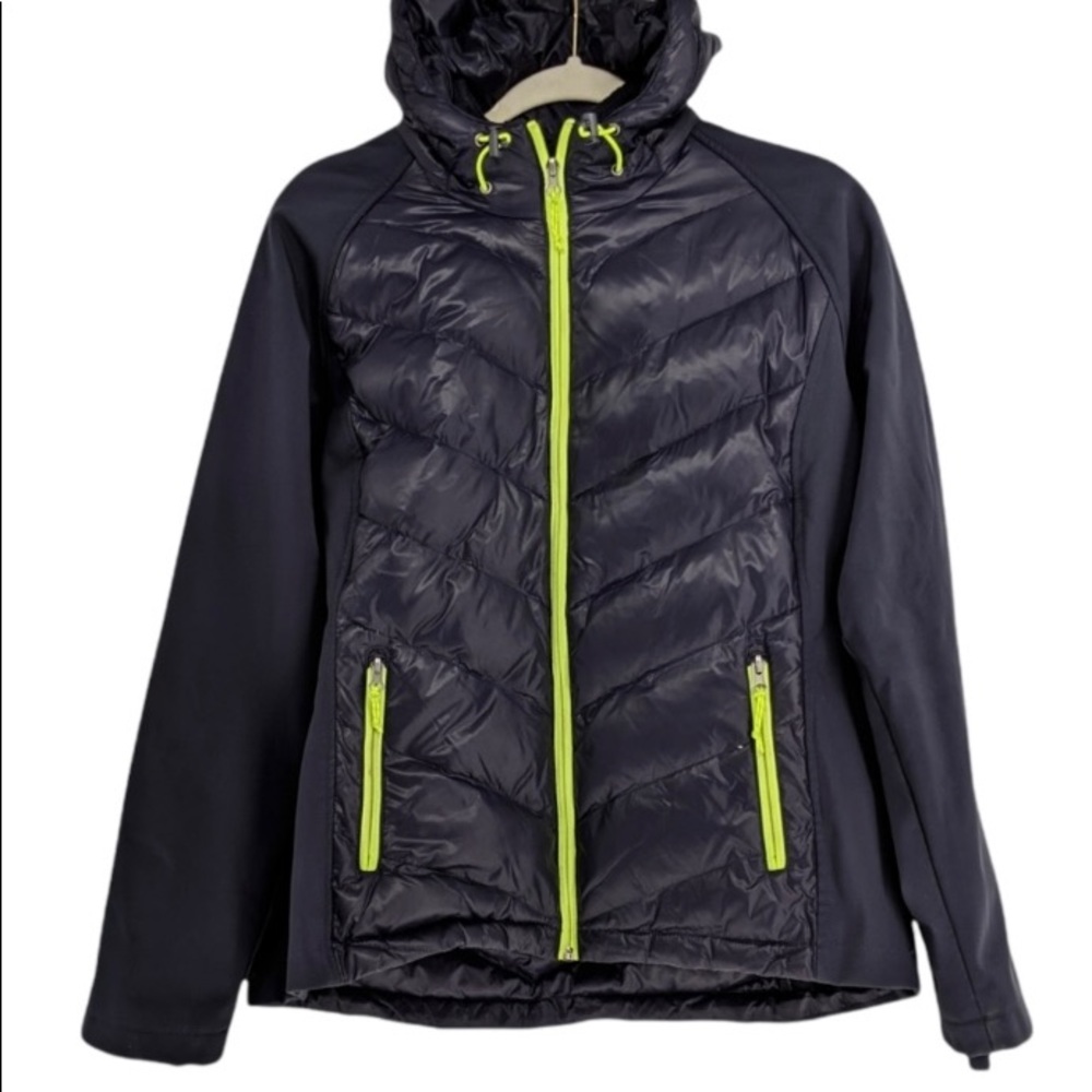 Free Country Live In It Down Winter Jacket Hooded Black Neon Green Full Zip XL